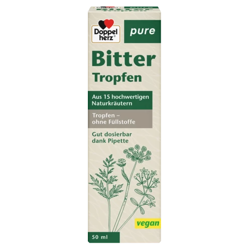 Abbildung der Produktverpackung Doppelherz pure Bitter Tropfen Frontansicht